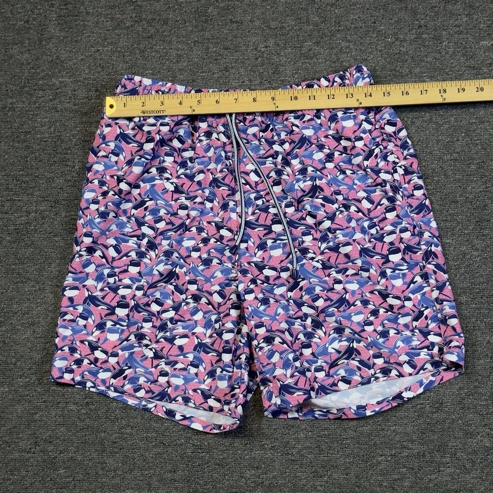 Peter Millar Seaside Mens Swim Trunks Medium Pink & Blue Orca Print Beach Surf